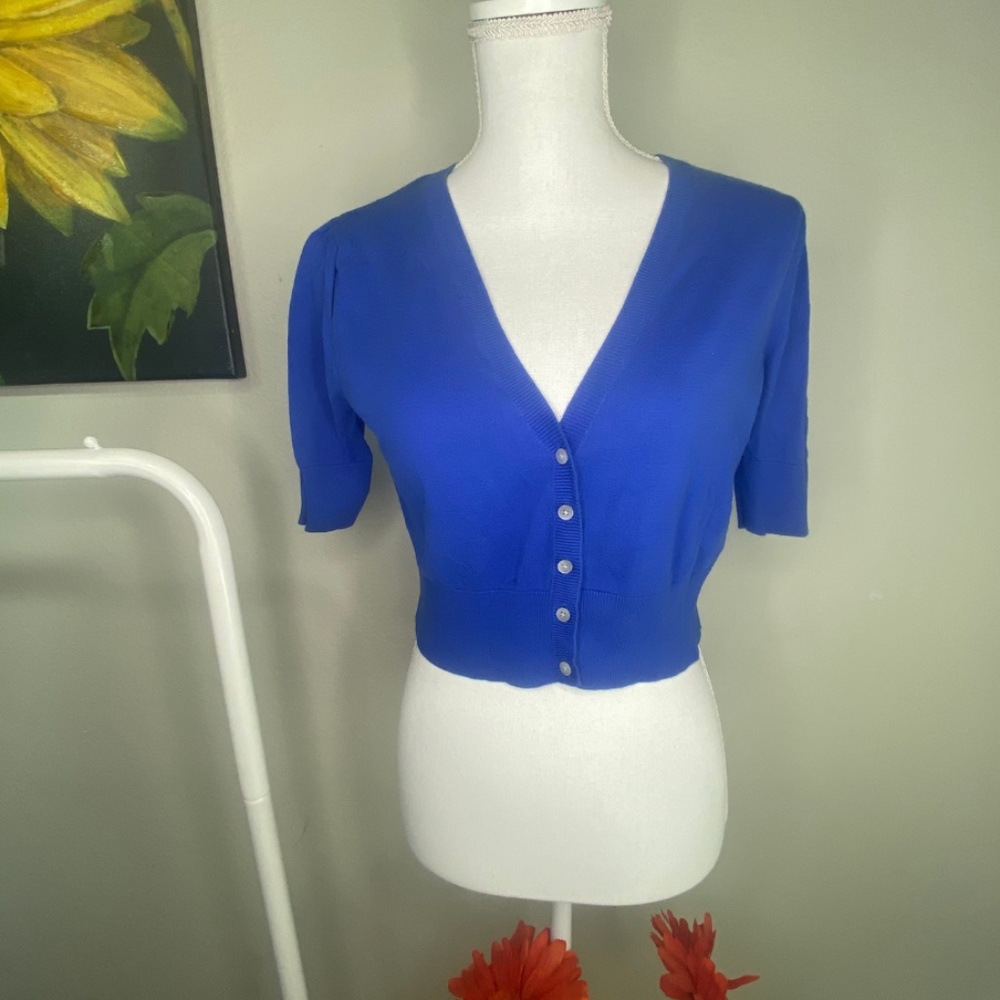 Cropped V-Neck Button Up Sweater
